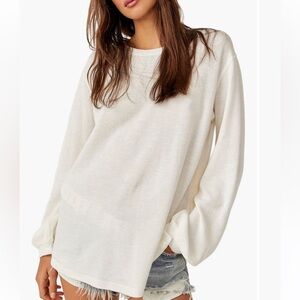 FREE PEOPLE SOUL SONG OVERSIZED LONG SLEEVE PULLOVER LARGE IVORY
